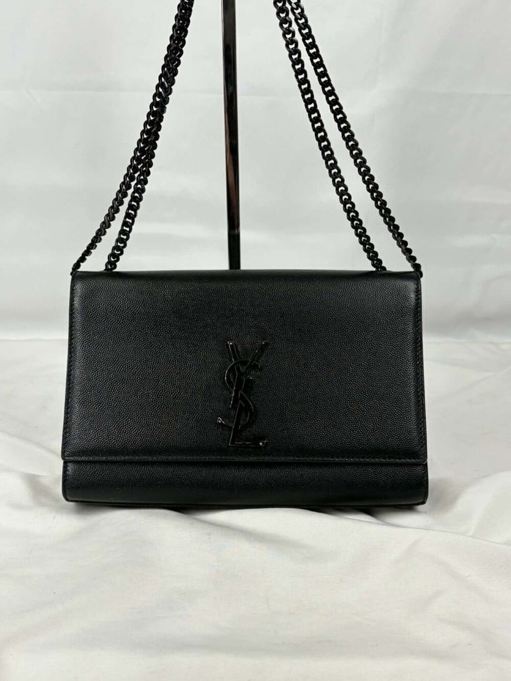 YVES SAINT LAURENT YSL Black Pebbled Leather Medium Kate Bag Purse SPB JA-367230